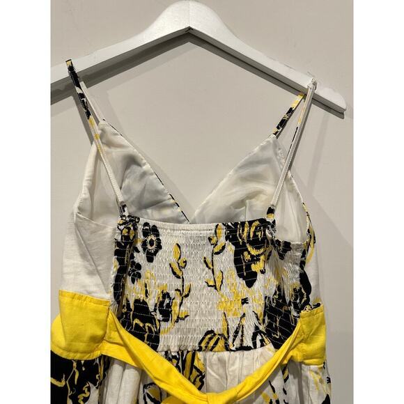 Babydoll y2k Size Small Yellow Spaghetti Wrap Smocked Mini Dress Floral Vacation - Picture 3 of 12